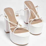 🤍👠 Y2K White Strappy Platform Heels Lace Up Sandals US 8 EU39