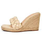 🌴🤎 Braided Espadrille Wedge Slide Sandals – Apricot | Women's US Size 8