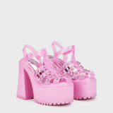 Self-Love Club Platform Heels 💖 Pink Rhinestone Size 8 US ✨