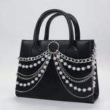 Punk Gothic Pearl Chain Mini Shoulder Bag – Small Black Crossbody Purse
