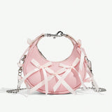 Pink Bowknot Top Handle Crossbody Bag – Lace-Up Ballet Style Y2K Retro Teen