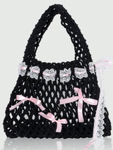 Colorful Straw Mini Top Handle Bag Sequins Bow Vacation Party Purse
