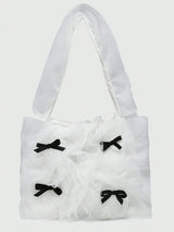 Cute Bow Mesh Shoulder Bag Ballet Style Square Mini Valentine Bag