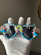🌈🍭 Rainbow Candy Heart Sunglasses Blue Kawaii Shades 🎀