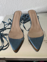 💙 Blue Denim Clear Heel Lace-Up Sandal Mules EU38 US 7.5