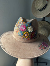 🌺 Mexican Hand-Painted Floral Western Hat Tan Size L