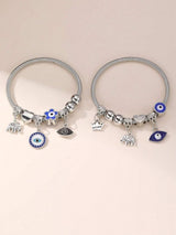 🧿 2-Piece Silver Evil Eye Elephant Charm Bracelet Set