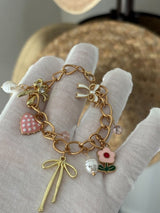 NWT Gold-Tone Sweet Charm Bracelet w/ Polka Dot Heart, Bows & Pearls 🎀💖
