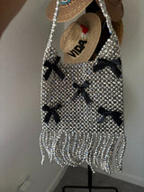 NWT Shimmering Silver Beaded Bag with Black Bows & Fringe 🥈🖤