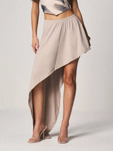 ✨ Khaki Asymmetrical High Low Maxi Skirt Size S Elastic Waist