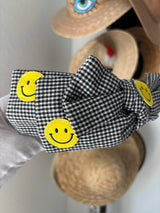 ✨ Smiley Face Gingham Knotted Headband Black & White New 😊