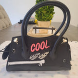 Black Girls’ Carry Bag 🖤 Pink Lettering ✨ Preppy Baguette Zipper Tote 💖