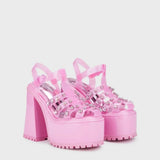 Self-Love Club Platform Heels 💖 Pink Rhinestone Size 8 US ✨