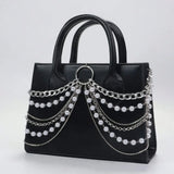 Punk Gothic Pearl Chain Mini Shoulder Bag – Small Black Crossbody Purse
