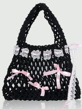 Colorful Straw Mini Top Handle Bag Sequins Bow Vacation Party Purse