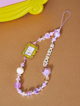 Handmade Purple Beaded Phone Chain Cute Mobile Lanyard Strap Charm