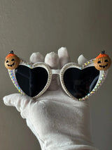 🎃 Rhinestone Pumpkin Halloween Cat Eye Sunglasses Statement Shades