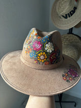 🌺 Mexican Hand-Painted Floral Western Hat Tan Size L