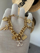 ✨ Glam Gold-Tone Charm Bracelet with Crystal Accents ✨