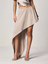 ✨ Khaki Asymmetrical High Low Maxi Skirt Size S Elastic Waist