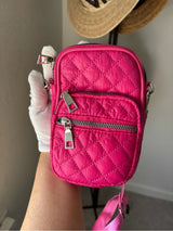 NWT Fuchsia Quilted Mini Crossbody Bag Chain Strap Multi Pocket Pink