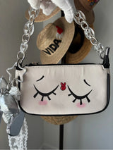 🤍 Kawaii Sleepy Face Shoulder Bag Acrylic Chain Mirror Charm Coquette Y2K Cute
