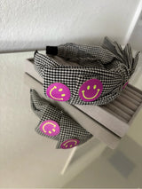 🖤😊 Gingham Bow Headband Purple Smiley Faces Cute Preppy Coquette NWT