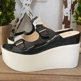 🖤 Beauty Girls Black White Platform Wedge Sandals Sz 7.5/38