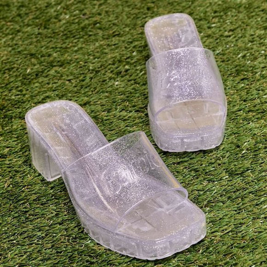 Barbie Glitter Jelly Block Heels ✨ Clear Platform Size 8 US 💖