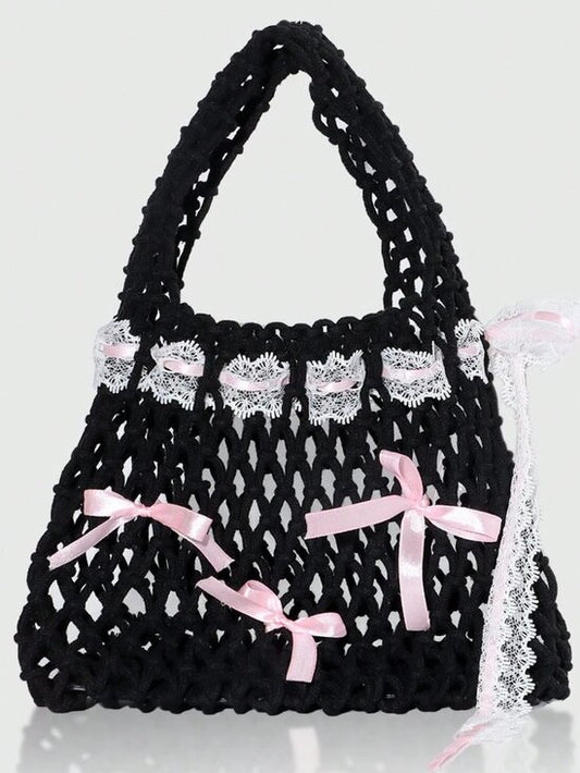 Colorful Straw Mini Top Handle Bag Sequins Bow Vacation Party Purse