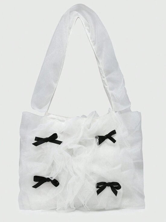Cute Bow Mesh Shoulder Bag Ballet Style Square Mini Valentine Bag