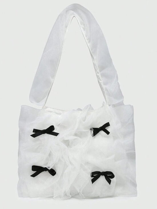 Cute Bow Mesh Shoulder Bag Ballet Style Square Mini Valentine Bag