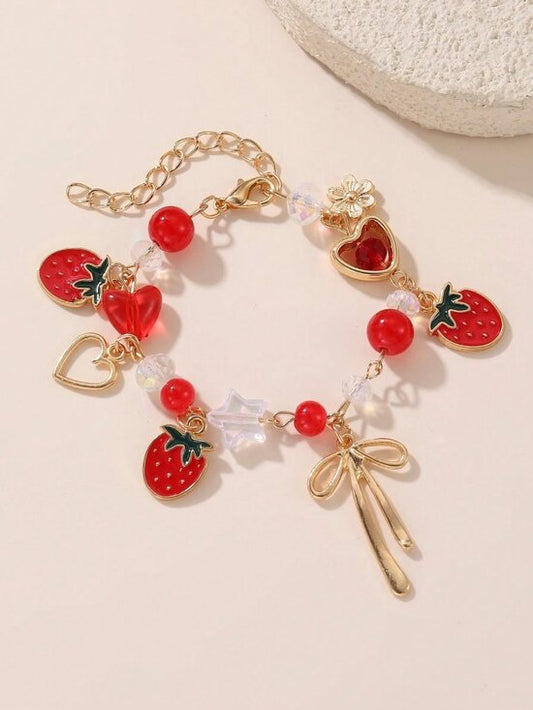 Cute Cherry Strawberry Bow Heart Flower Bracelet Women Jewelry