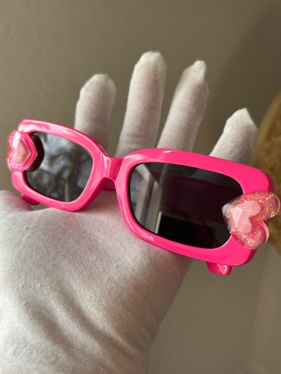 💖 Hot Pink Glitter Heart Sunglasses Rectangle Shades 🕶️