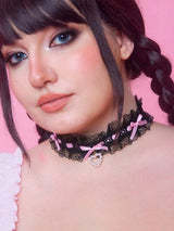 🎀 Black Lace Lolita Bow Heart Choker Necklace