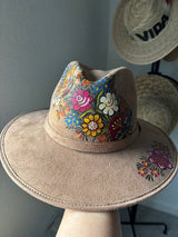 🌺 Mexican Hand-Painted Floral Western Hat Tan Size L