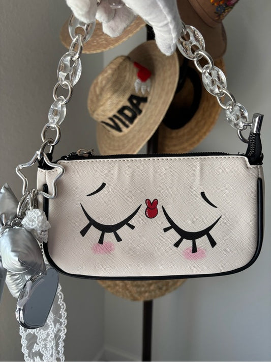 🤍 Kawaii Sleepy Face Shoulder Bag Acrylic Chain Mirror Charm Coquette Y2K Cute