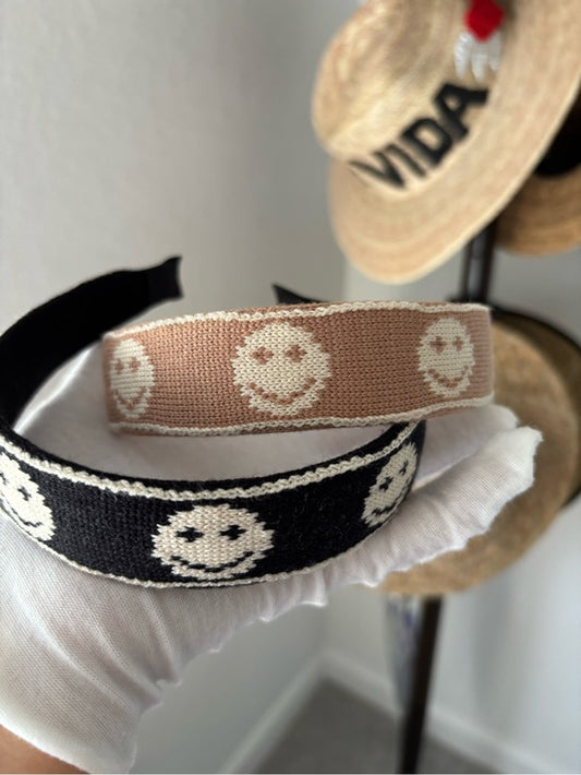 😊✨ 2 Smiley Face Knit Headbands Set Black Pink Cute Y2K Preppy NWT