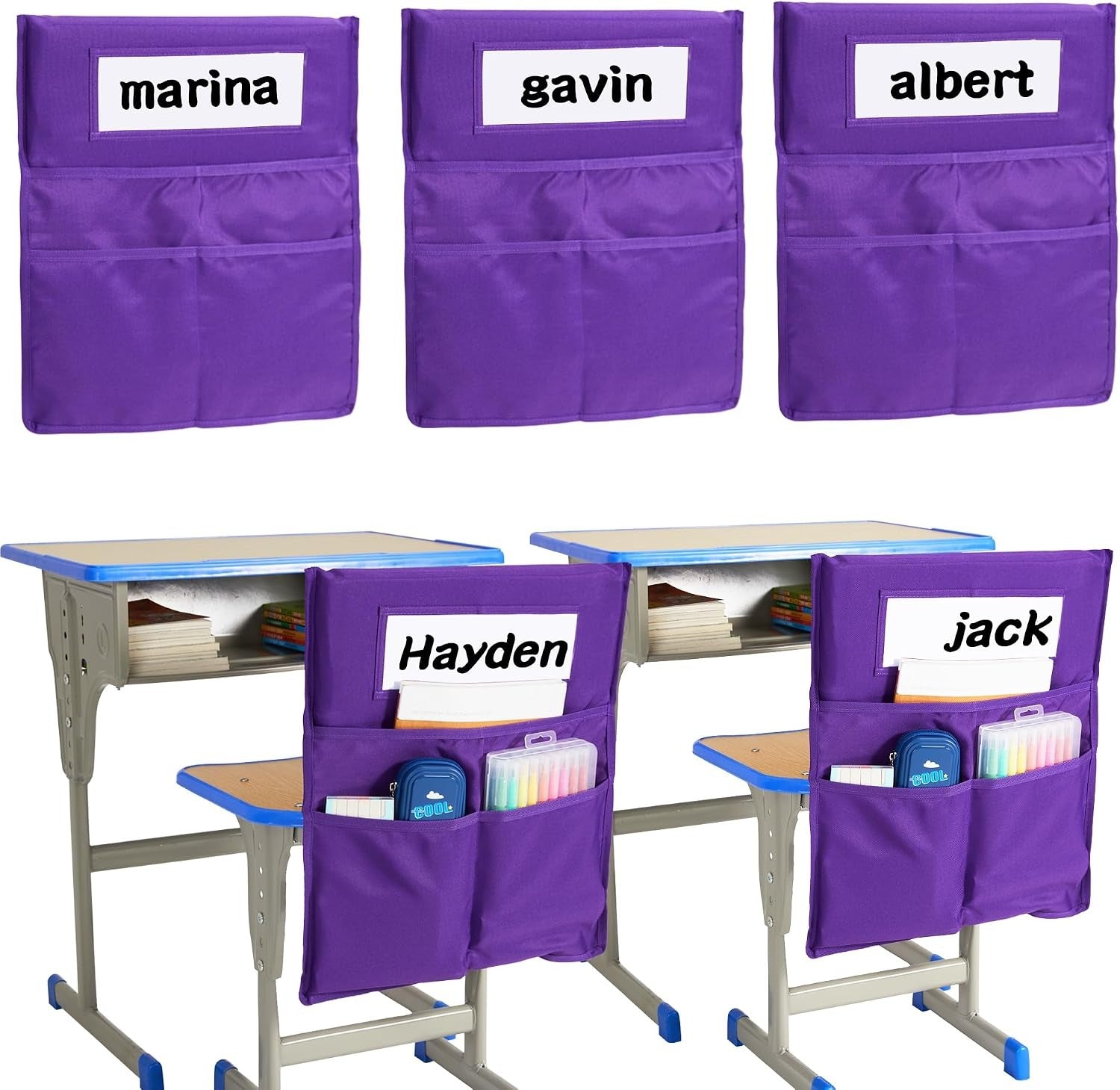 1/18 Pack Chairback Buddy Pocket Organizer for K-2 Classrooms Purple