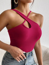 Privé Hot Pink Crisscross Front Top XS Asymmetrical Backless Ribbed