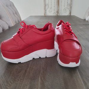 ❤️👟 Liliana SEYO-12 Chunky Platform Sneakers – Red & White | Women’s Size 8 👟❤