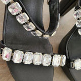 💎 Black Rhinestone Platform Chunky Heel Mules Sz 7.5/8 EU39