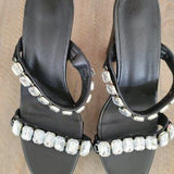 💎 Black Rhinestone Platform Chunky Heel Mules Sz 7.5/8 EU39