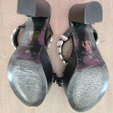 💎 Black Rhinestone Platform Chunky Heel Mules Sz 7.5/8 EU39