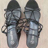 🖤👠 Y2K Black Strappy Platform Heels Lace Up Sandals US 8 EU39