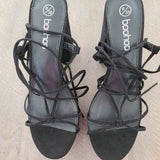 🖤👠 Y2K Black Strappy Platform Heels Lace Up Sandals US 8 EU39