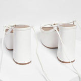 🤍👠 Y2K White Strappy Platform Heels Lace Up Sandals US 8 EU39
