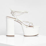🤍👠 Y2K White Strappy Platform Heels Lace Up Sandals US 8 EU39