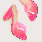 👠💖 Womens Clear Chunky Heeled Mules – Pink EU 39 💖👠