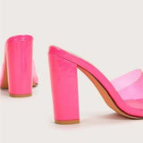👠💖 Womens Clear Chunky Heeled Mules – Pink EU 39 💖👠